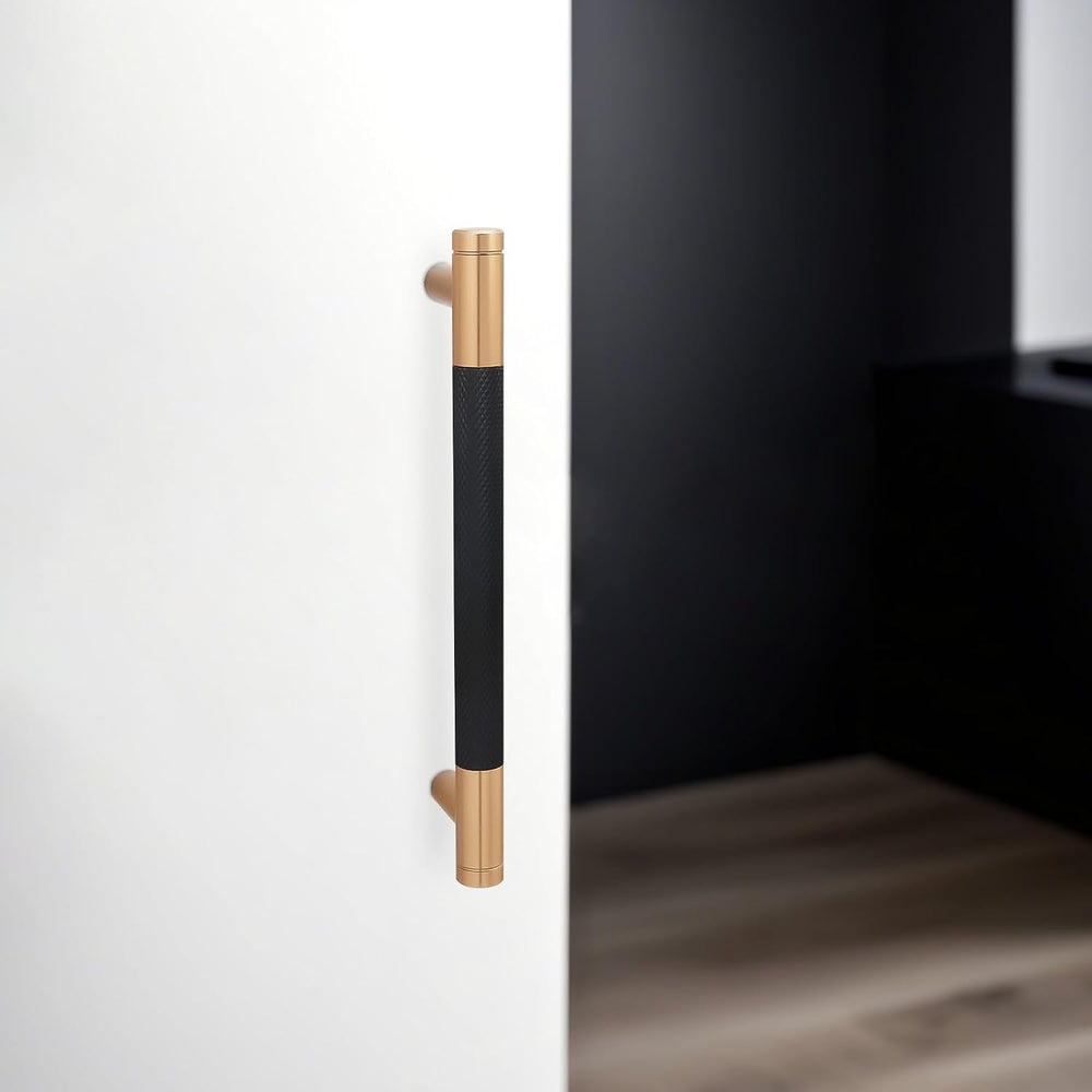 10 Pack Matte Black and Champagne Bronze Cabinet Pulls knurled 5 Inch Hole Ce...