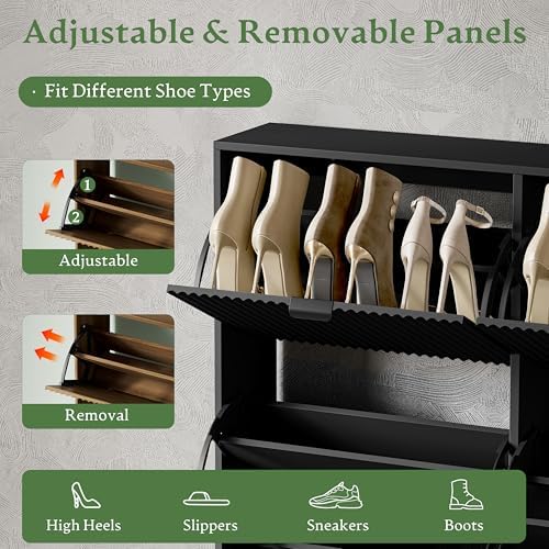 Xixini Shoe Storage Cabinet for Entryway with 6 Flip Drawers, Hidden Slim Woo...