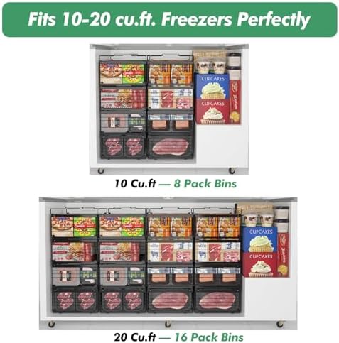 ADRIMER Freezer Organizer Bins, 4 Packs Foldable & Stackable Chest Freeze...