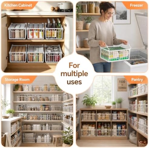 Freezer Organizer Bins, 3 Pack Enlarged Baskets for 5-9 Cu.FT Deep Freezer