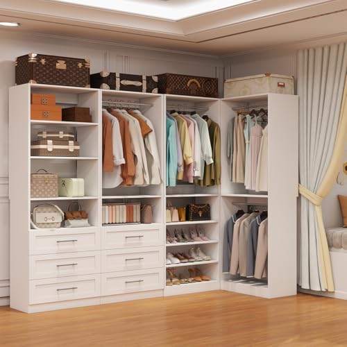 Closet System with 4 Sets, 8-21FT Closet Organizer Systems with 6 Drawers &am...