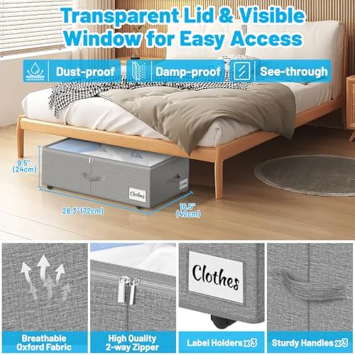 Under Bed Storage with Wheels, 4-Pack 10" Height XXL 75L Rolling Storage...