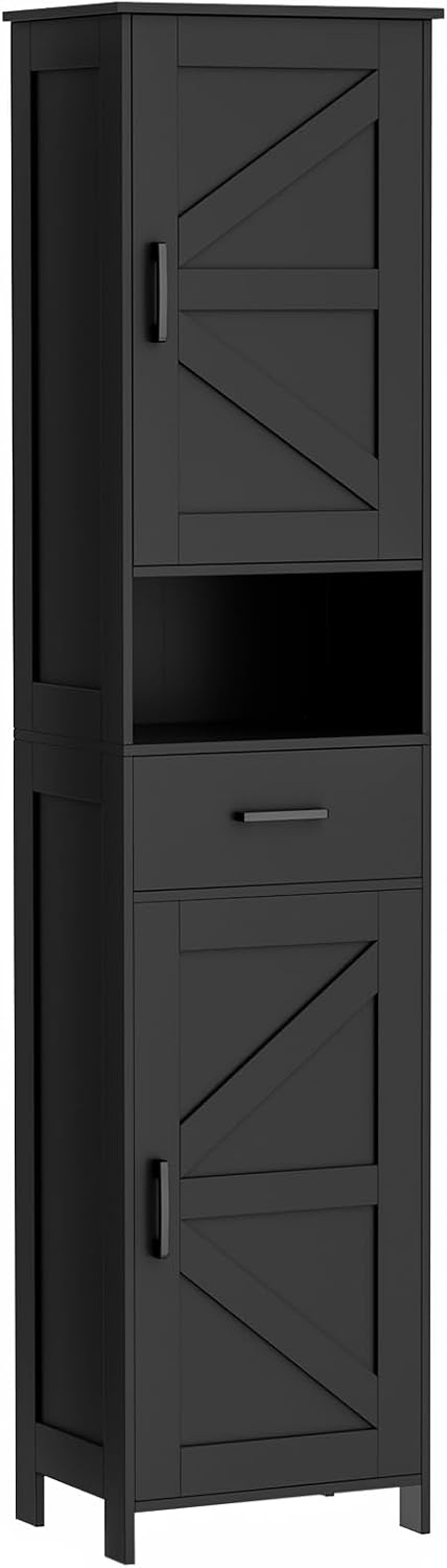 Homhedy 67" H Tall Bathroom Storage Cabinet with Barn Doors and Drawer