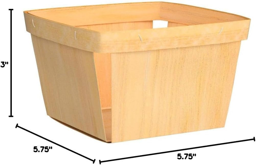 Quart Vented Wooden Gift Baskets, 5.75-Inch Square, 50-Pack