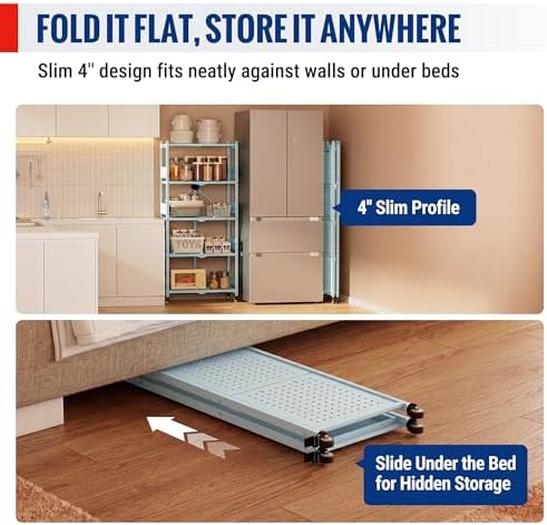 WORKPRO 5-Tier Folding Shelf, No-Assembly Metal Storage Rack with Wheels, 750...