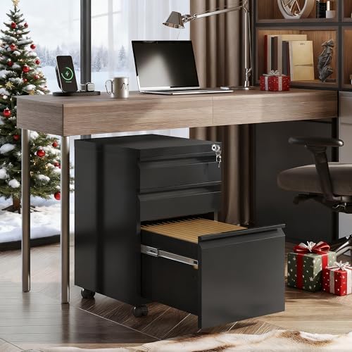 DEVAISE 3 Drawer File Cabinet with Lock, Fully Assembled Except Casters