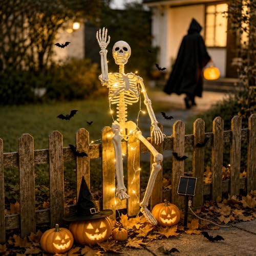 36" Solar Halloween Skeleton Decorations with Metal Stake & Warm Lights