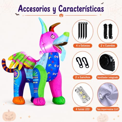 6FT Halloween Inflatable Decorations Alebrije Dog, Dia de Los Muertos Decor