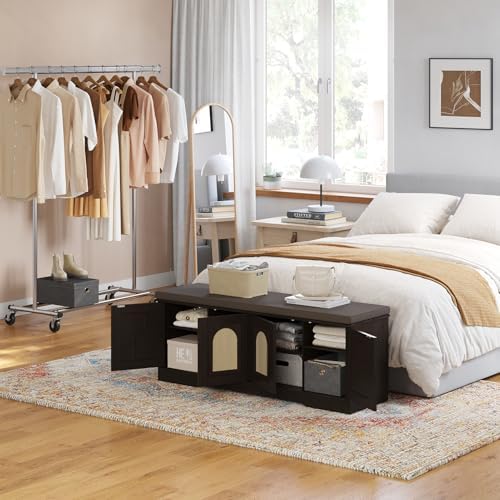 DINZI LVJ Shoe Storage Bench with Cushion, Door, Espresso Oak 47.2"LX17....