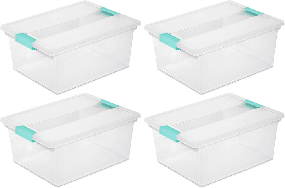 Sterilite Deep Clip Box, Clear Storage Bin with Latching Lid, 4 Pack