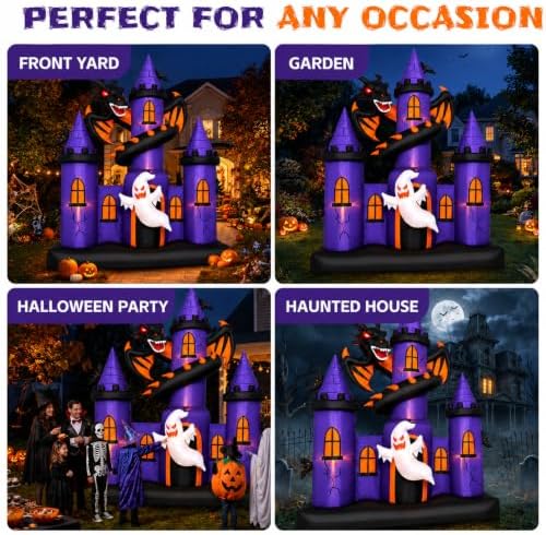 9 FT Giant Halloween Inflatable Haunted Castle with Dragon and Ghost