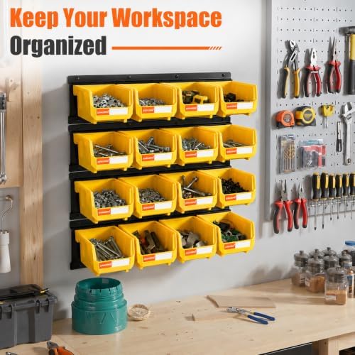 16pc Wall-Mounted Storage Organizer Set with Metal Rails Yellow