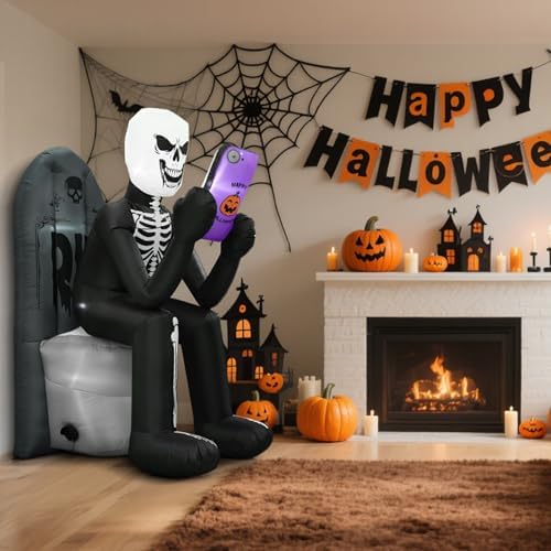 BLOOMWIN 6 FT Halloween Inflatable Outdoor Decoration Skeleton & Tombstone