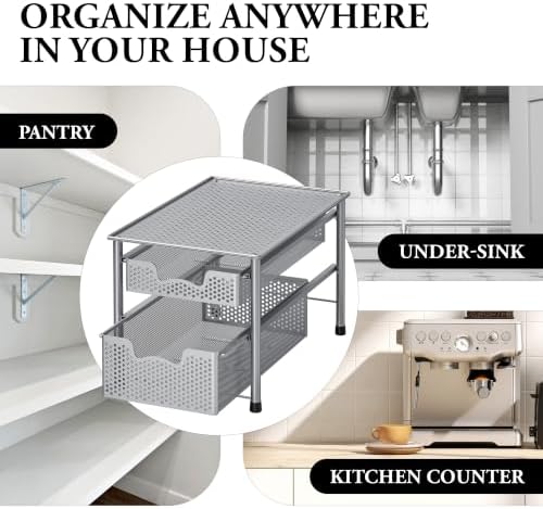 Simple Houseware Stackable 2 Tier Sliding Basket Organizer Drawer, Silver