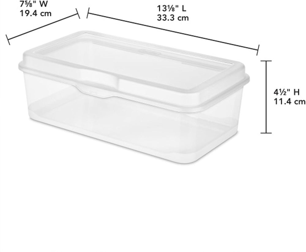 Sterilite Rectangular Large FlipTop, Clear Plastic Storage Box, 6-Pack