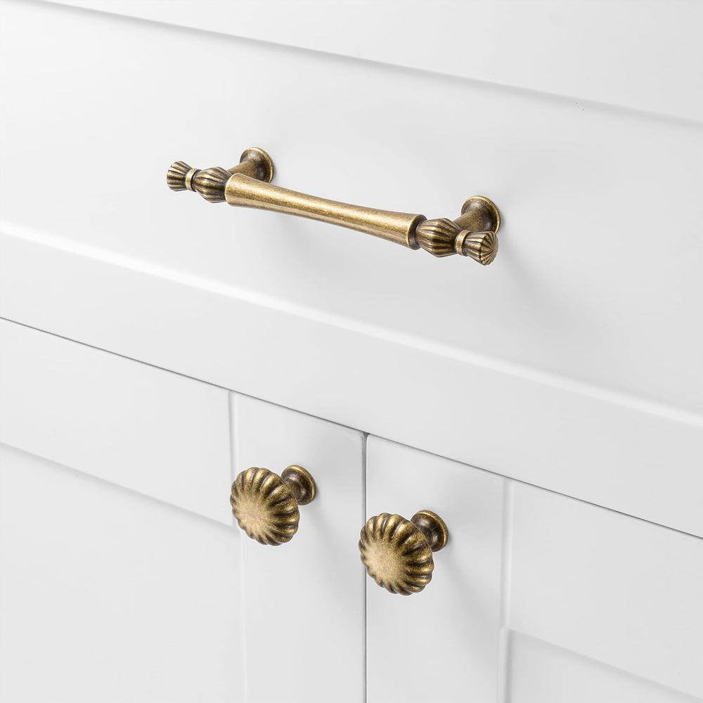 3-3/4 Inch Antique Brass Cabinet Pulls 10 Pack French Style P2408