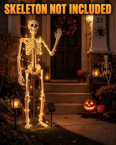Halloween Skeleton Stand Kit & Solar String Lights,【Skeleton Not Included】