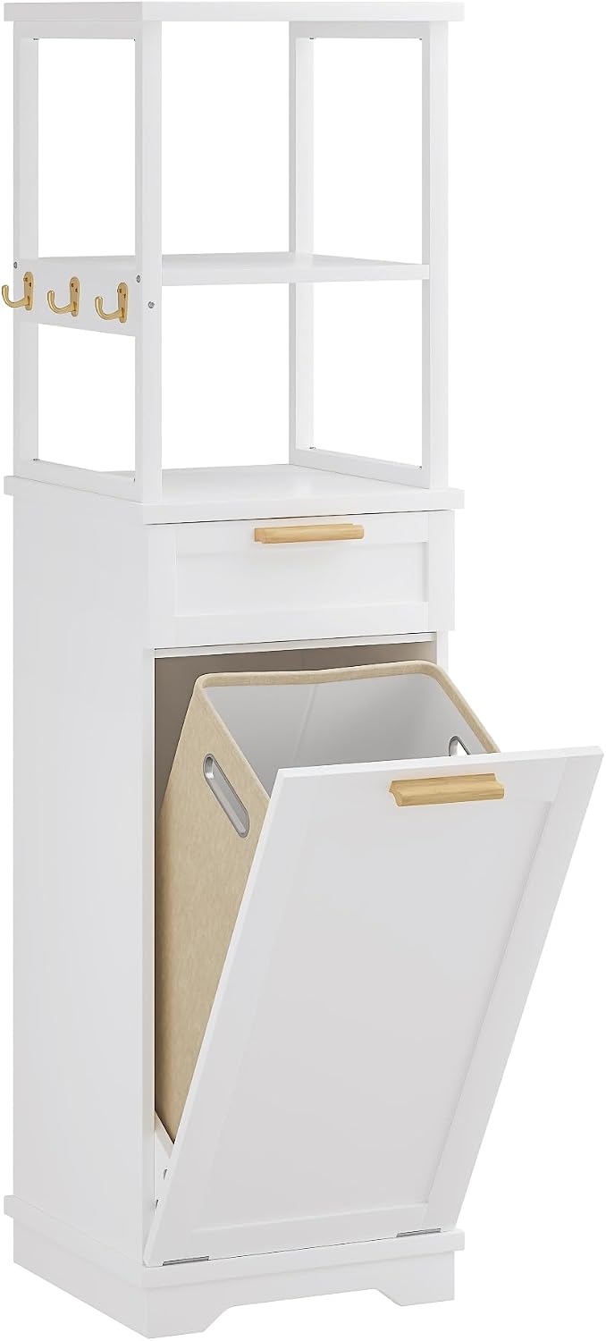 VECELO 53" Tilt Out Laundry Hamper, Tall Bathroom Cabinet with Hidden Re...