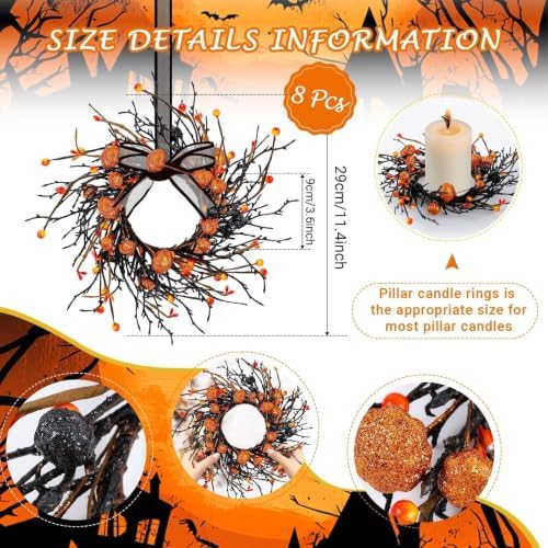8 PCS Mini Halloween Candle Rings Berry Pumpkin Wreath for Kitchen Cabinet