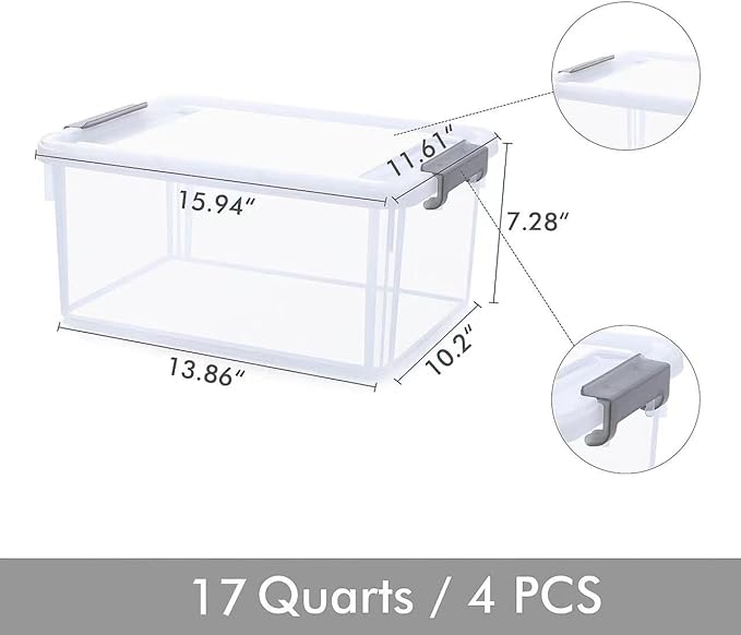 Citylife 17 QT Plastic Storage Bins (4 Packs)