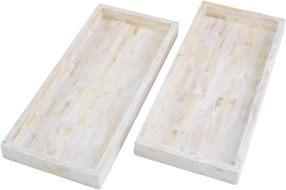 PEMAR Set of 2 Mother of Pearl Bathroom Tray for Counter, 11" Wooden Van...