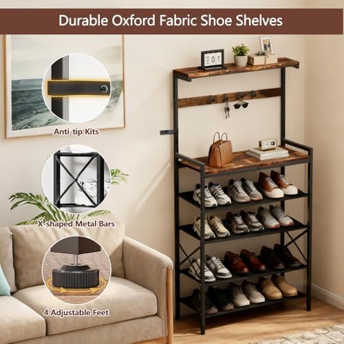 Shoe Rack for Entryway,6 Tier Wooden Shoe Storage Organizer for 16-20 Pairs