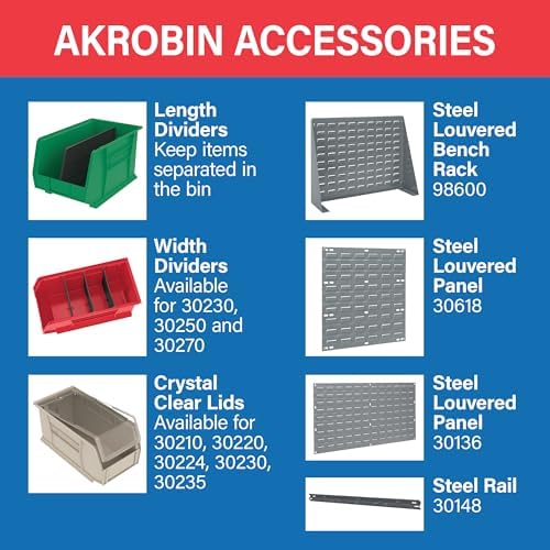 Akro-Mils 30220 AkroBins Plastic Storage Bins, 7"x4"x3", Blue,...
