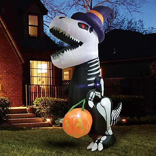 Joiedomi 8 FT Halloween Inflatable Skeleton Dinosaur with Pumpkin & Built...
