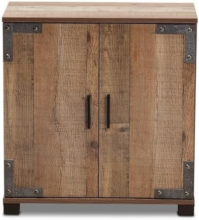 BOWERY HILL 2-Door Shoe Cabinet, Rustic Brown Wood Finish, 24.8" H x 23....
