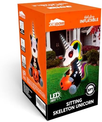Joiedomi 5 FT Halloween Inflatable Sitting Skeleton Unicorn with LED Lights, ...