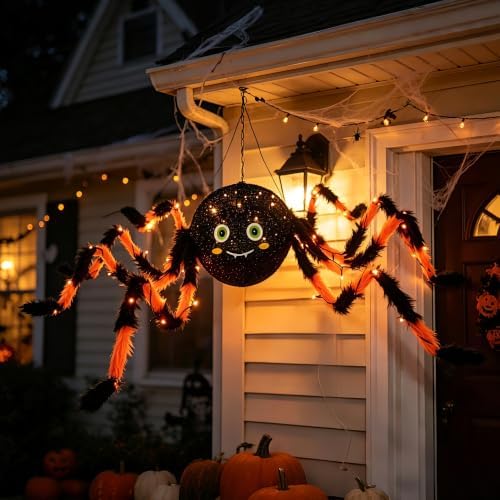 Hairui Halloween Spider with Lights 54IN for Home Patio Porch Decor