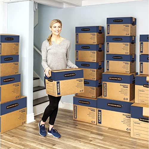 Bankers Box Large Prime Moving Box 6 Pack, Reinforced Handles, Tape-Free Asse...