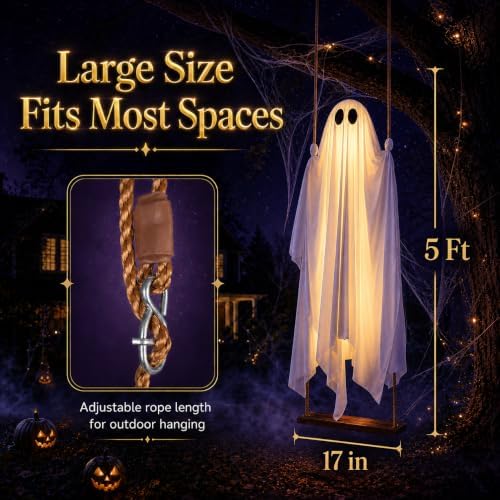 5FT Large Outdoor Halloween Decorations Swing Hanging Ghost for Porch, Yard