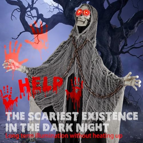 Halloween Skeleton With LED Red Glowing Eyes, Sound & Touch Activated Mot...