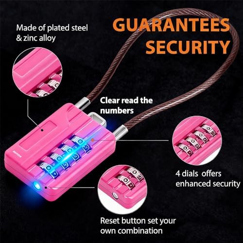 SEPOX® 12PK Metal Combo Padlock, Resettable 4-Digit, Extra Long Cable 12.5"
