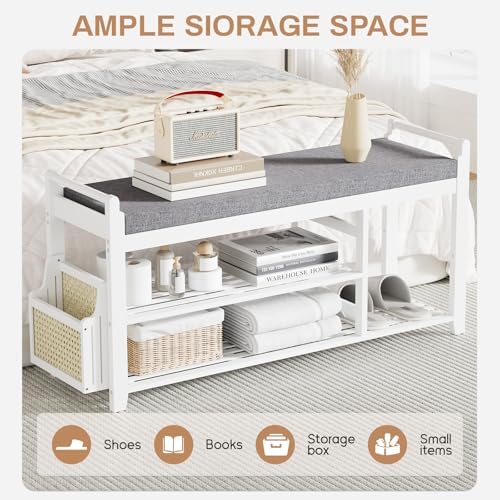 Homaxy 2-Tier Shoe Rack Bench, 39.4 in, White and Dark Grey