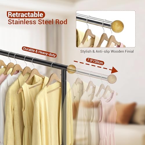 Rolling Garment Rack - Retractable Clothes Rack with Hanging Rods, Lockable W...