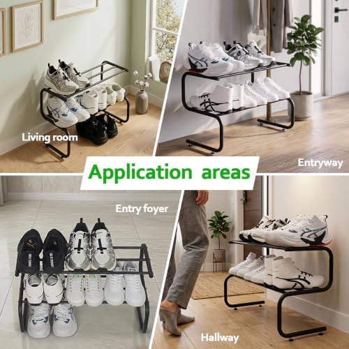 Small Metal Shoe Rack, 2 Tier 5-Shaped Shoe Storage Organizer (9 Pairs)