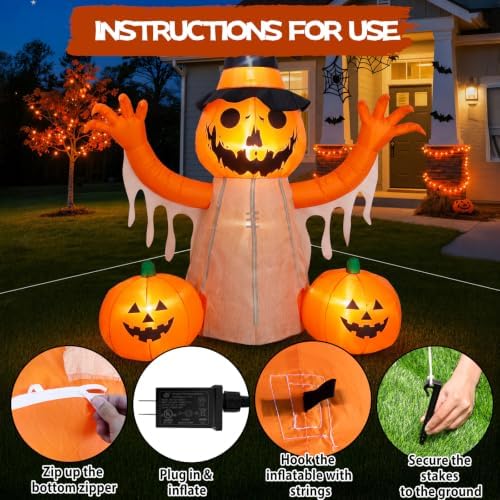 8FT Halloween Inflatables Pumpkin Scarecrow Outdoor Decorations