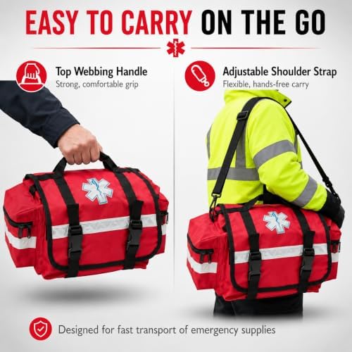 NOVAMEDIC NM-RO63-R Empty First Responder Bag, 17 x 9 x 7 Inch, Red