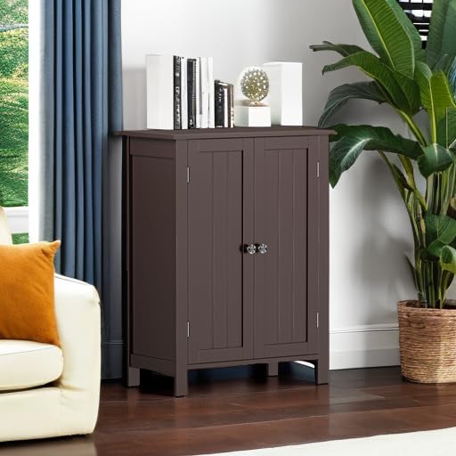 ZENY Bathroom Floor Storage Cabinet with Double Door + Adjustable Shelf, Wood...