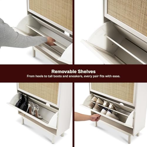 mopio Hannah Shoe Cabinet, Natural Rattan Farmhouse Shoe Storage Organizer, 3...
