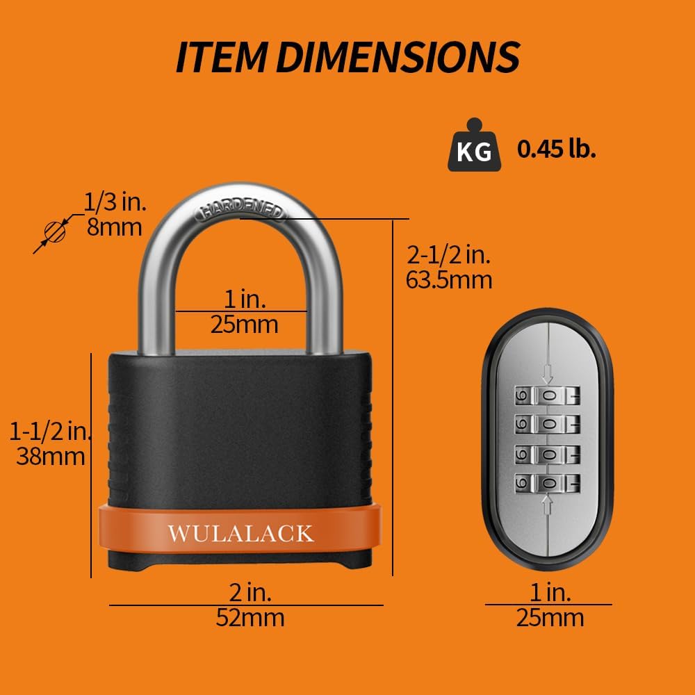 WULALACK 4 Digit Heavy Duty Combination Lock, Weatherproof Combo Padlock for ...