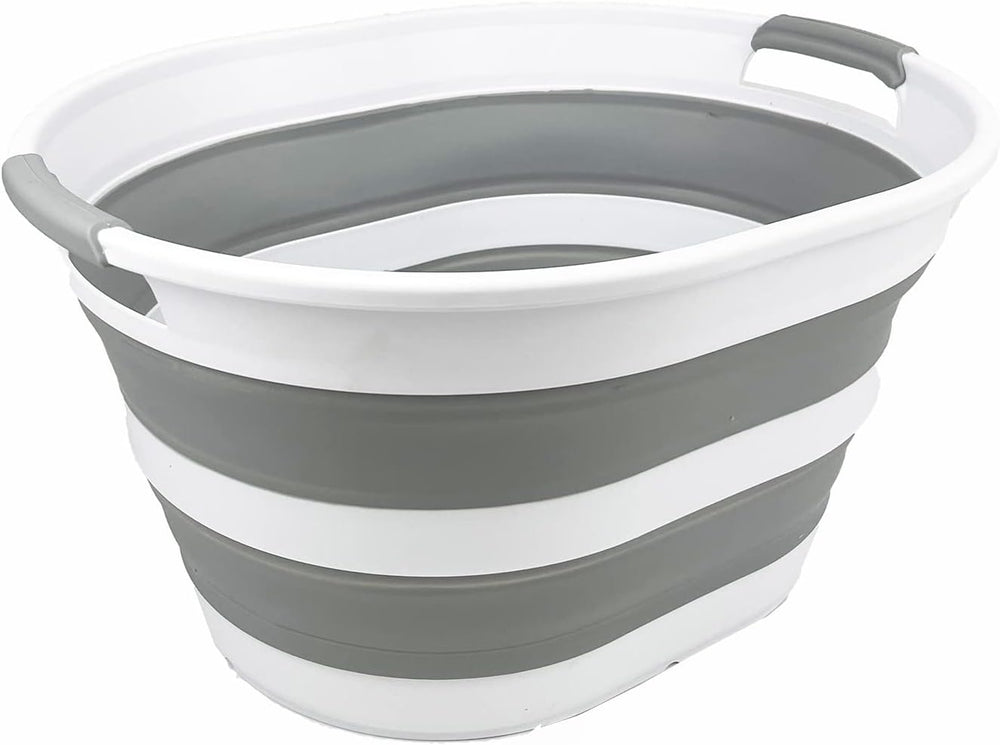 SAMMART Collapsible Plastic Oval Laundry Basket 23L (6 Gallons) -Foldable Sto...