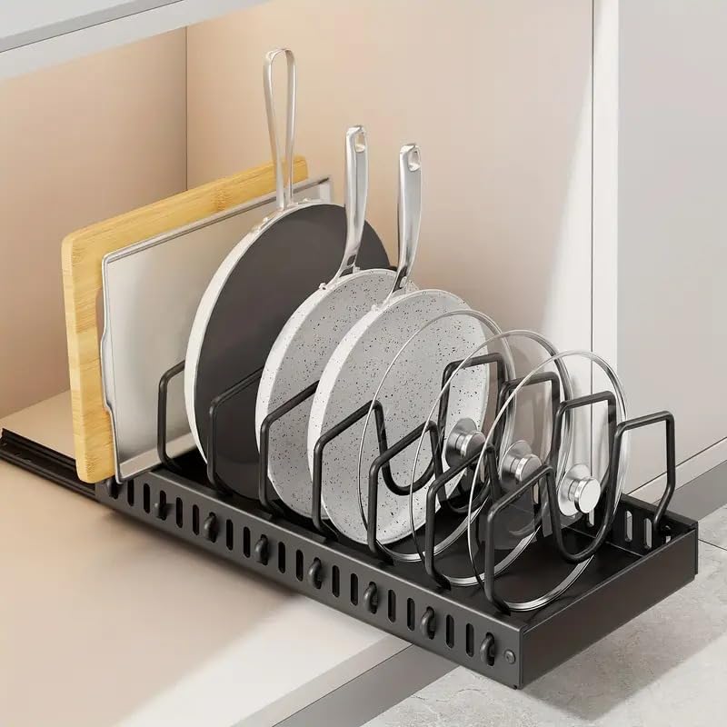 AmoiChic 2 Pack Pull Out Cabinet Organizer for Pots and Pans, Black Storage R...