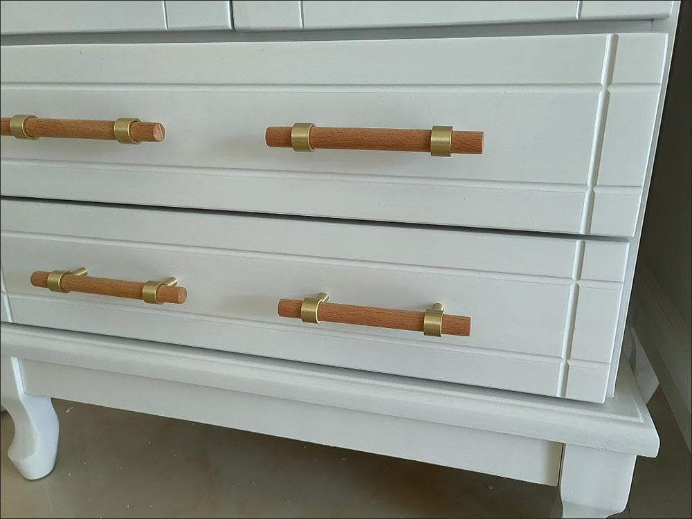Adjustable Drawer Pulls Natural Wood and Brass Cabinet Handles for Kitchen Cu...