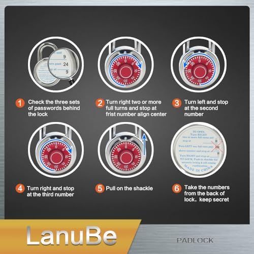 LanuBe Lock Standard Dial Combination Padlock 48 Pack Wide 2-in Red Dial