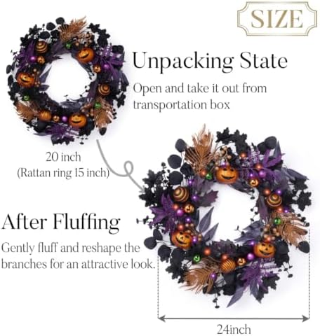 Valery Madelyn 24" Pumpkin Halloween Wreath for Front Door Decor