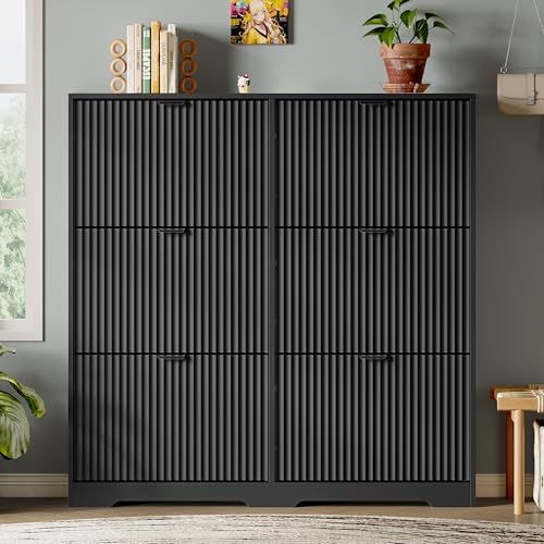 Xixini Shoe Storage Cabinet for Entryway with 6 Flip Drawers, Hidden Slim Woo...