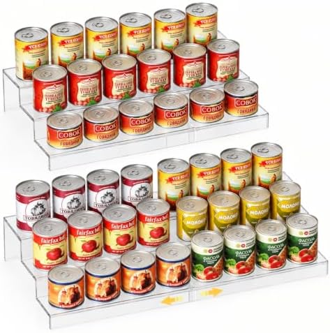 Expandable Clear Acrylic Can Organizer for Pantry, 3-Tier, Holds 24 Cans